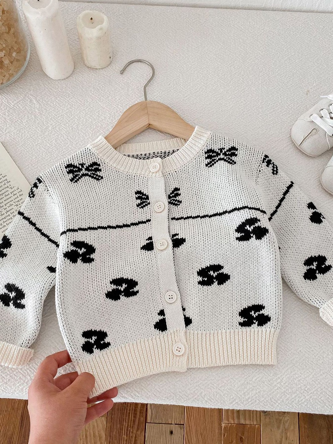 

LULU & SKY Girls Floral Printed Cardigan, Beige