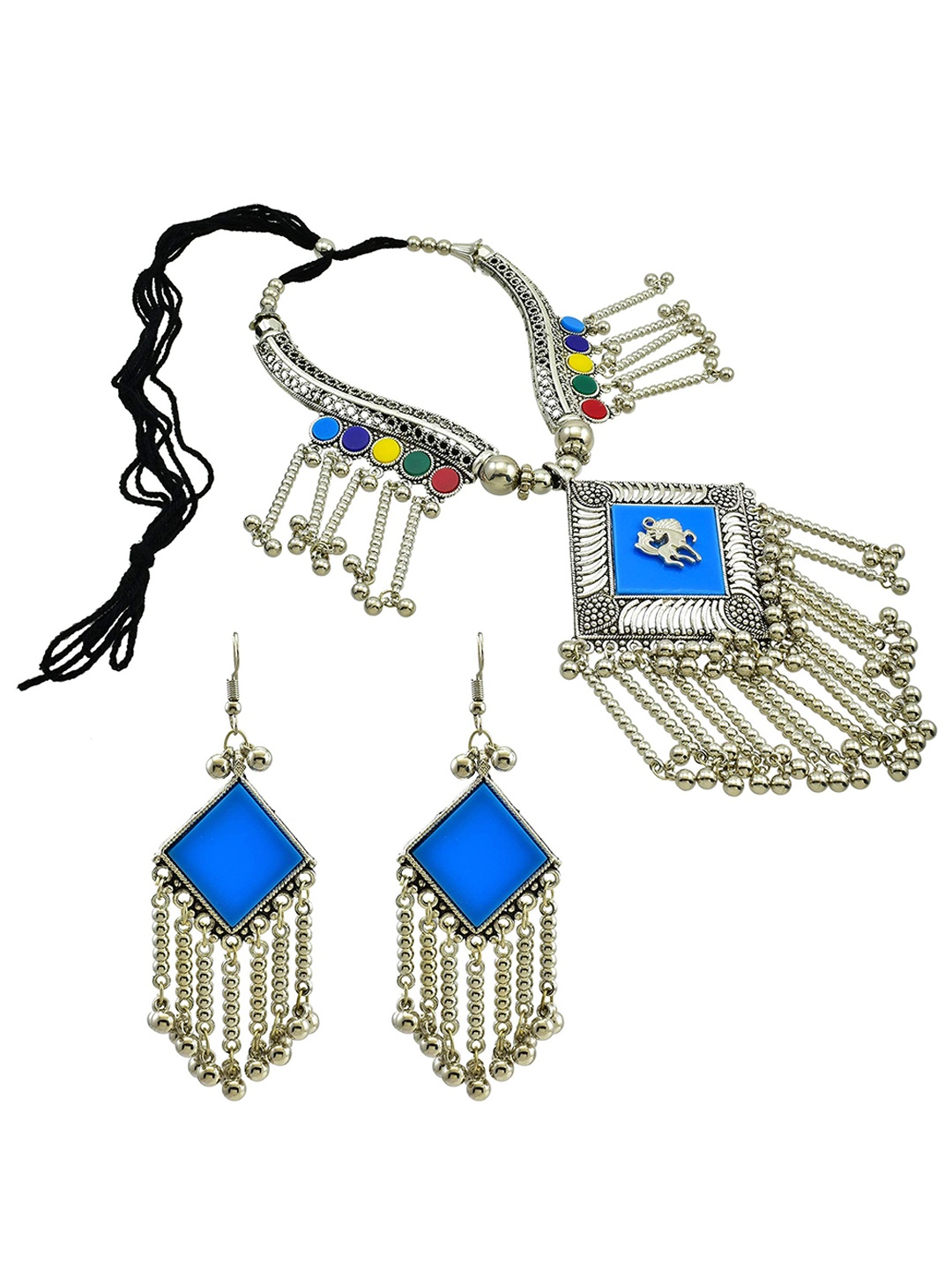 

HIGH TRENDZ Silver-Plated Stones-Studded & Beaded Jewellery Set
