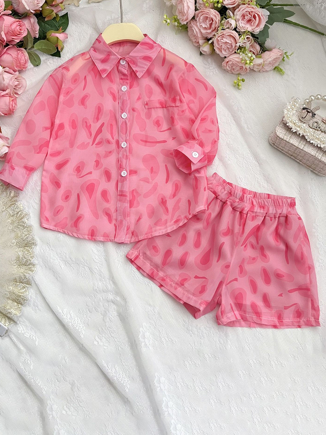 

LULU & SKY Girls Printed Shirt with Shorts, Pink