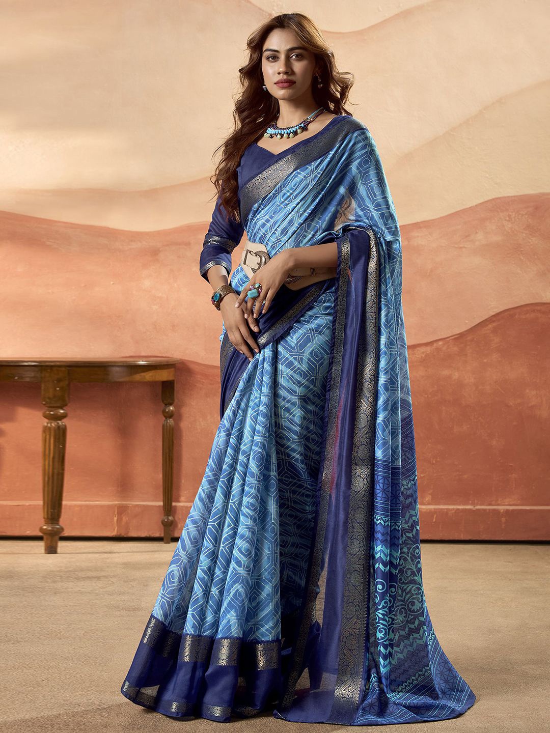 

Mitera Ethnic Motifs Pure Cotton Saree, Blue