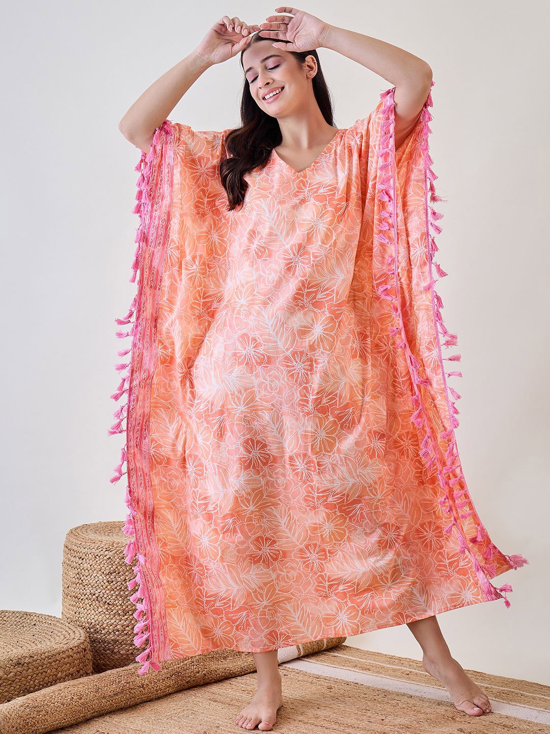 

The Kaftan Company Printed Maxi Nightdress, Orange