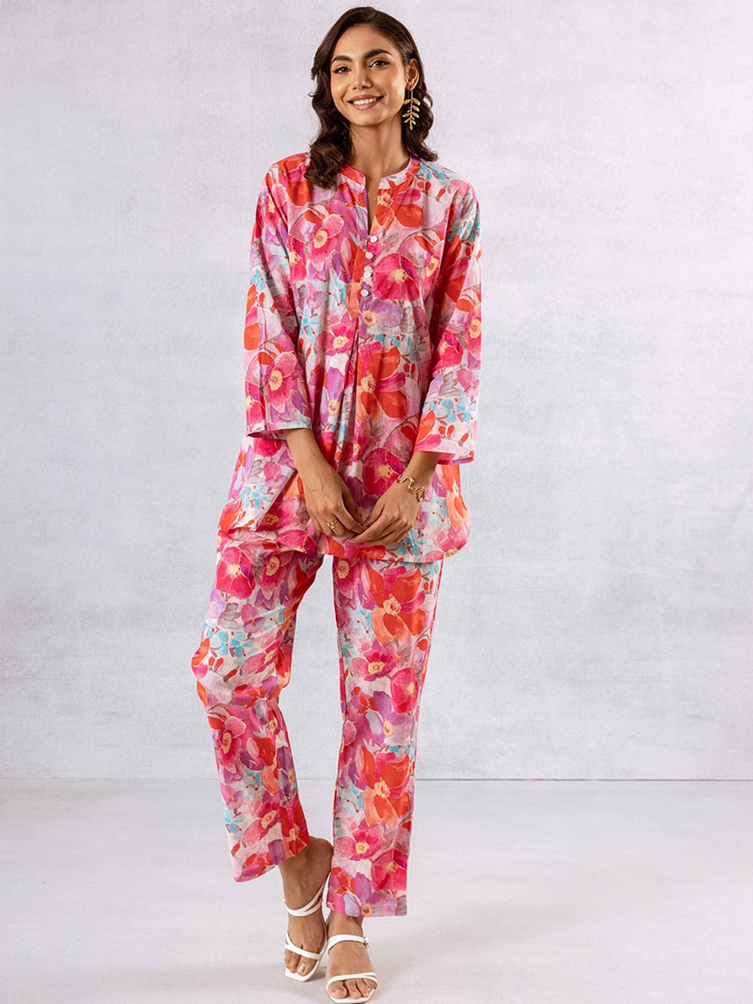 

HUKUM Printed Pure Cotton Tunic With Trouser Co-Ords, Pink