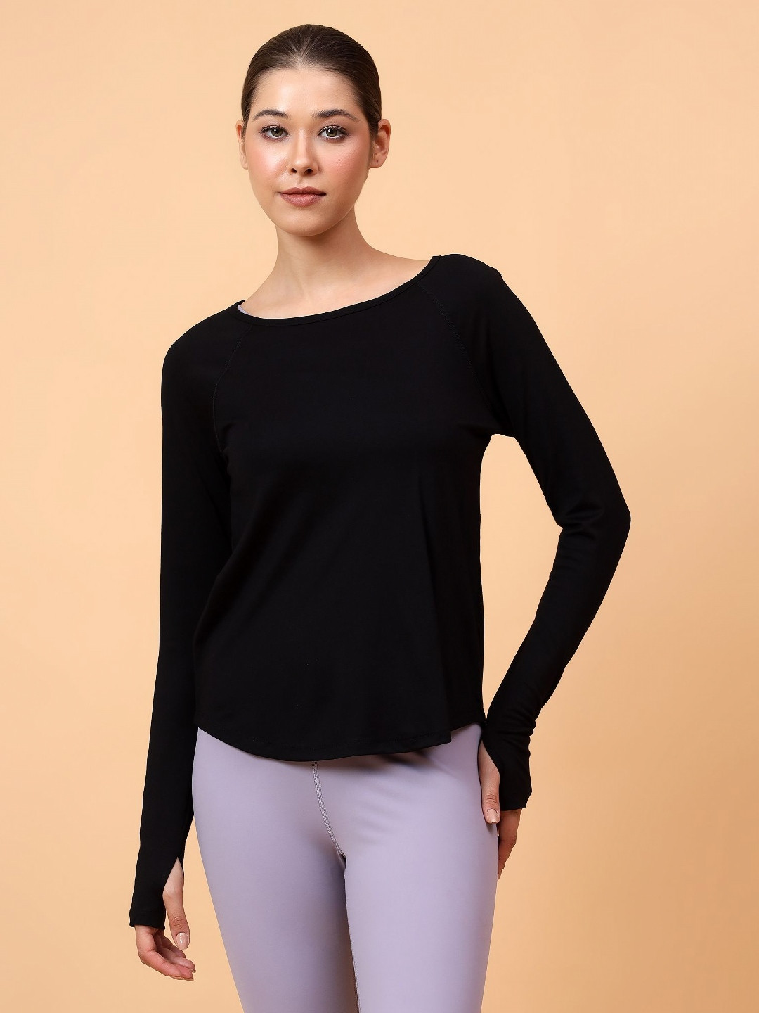 

Fitkin Women Black Solid Long Sleeve Training T-shirt