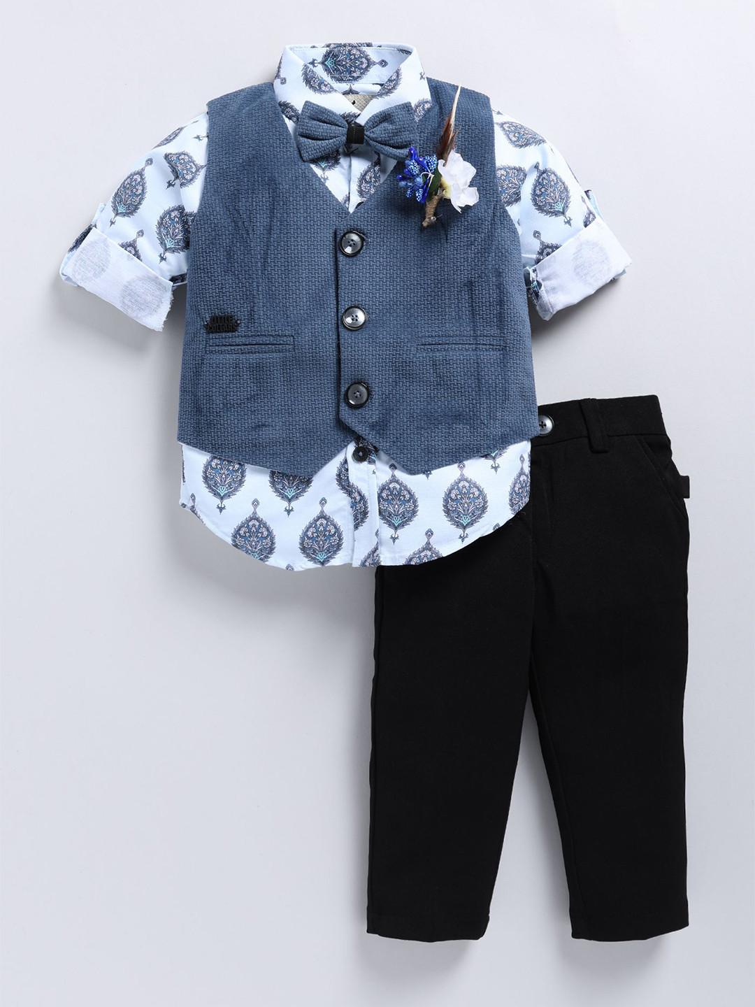 

LITTLE COLLARS Boys Printed T-shirt and Shirt with Trousers, Blue