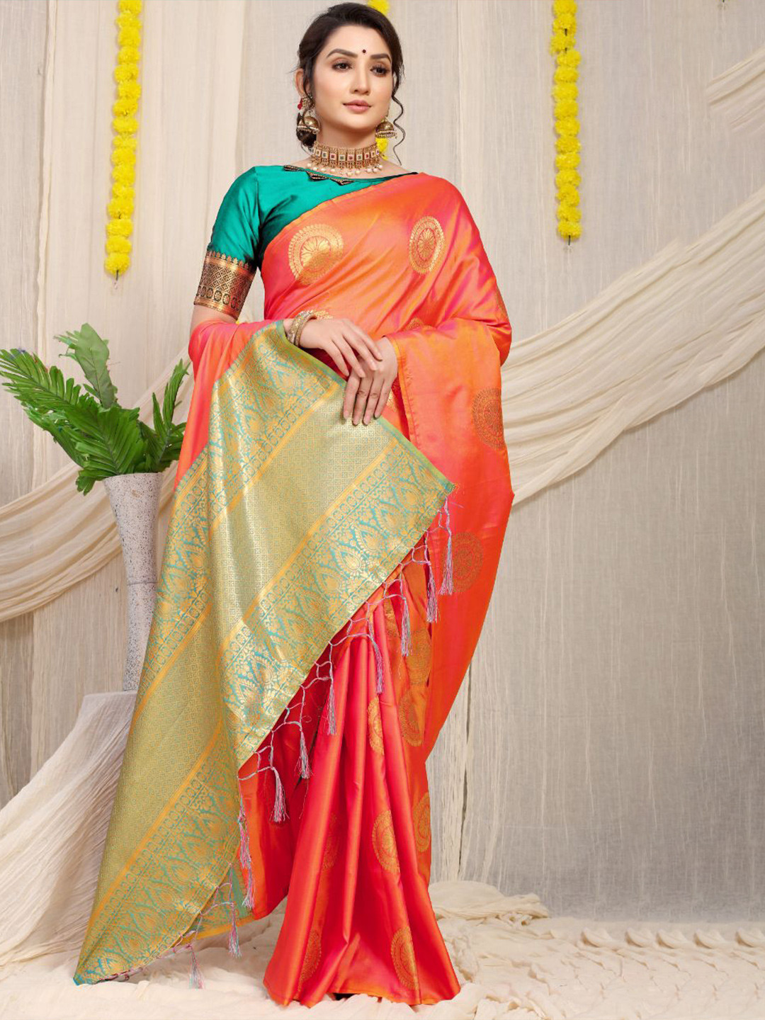 

Royal Rajgharana Saree Woven Design Zari Pure Silk Banarasi Sarees, Orange