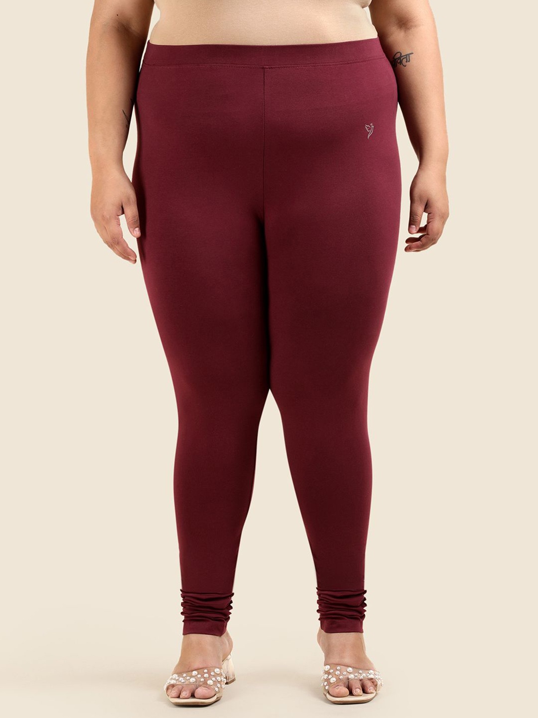 

TWIN BIRDS Plus Size Women Solid Super Stretch Cotton Churidar Length Leggings, Red