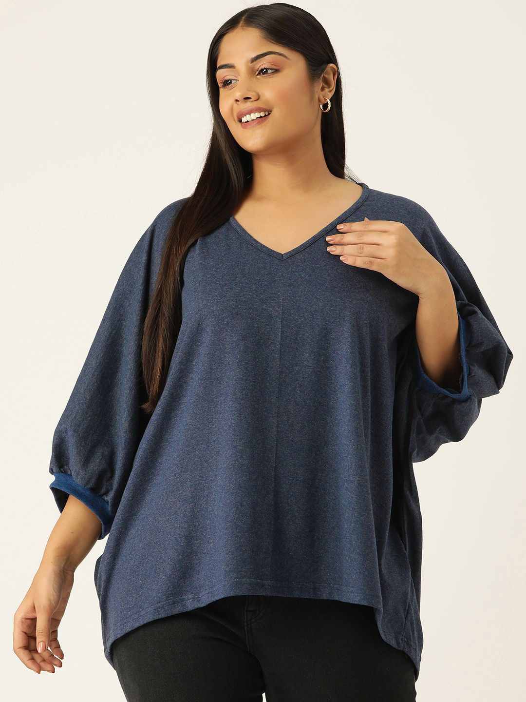 

theRebelinme Puff Sleeve Cotton Longline Top, Blue