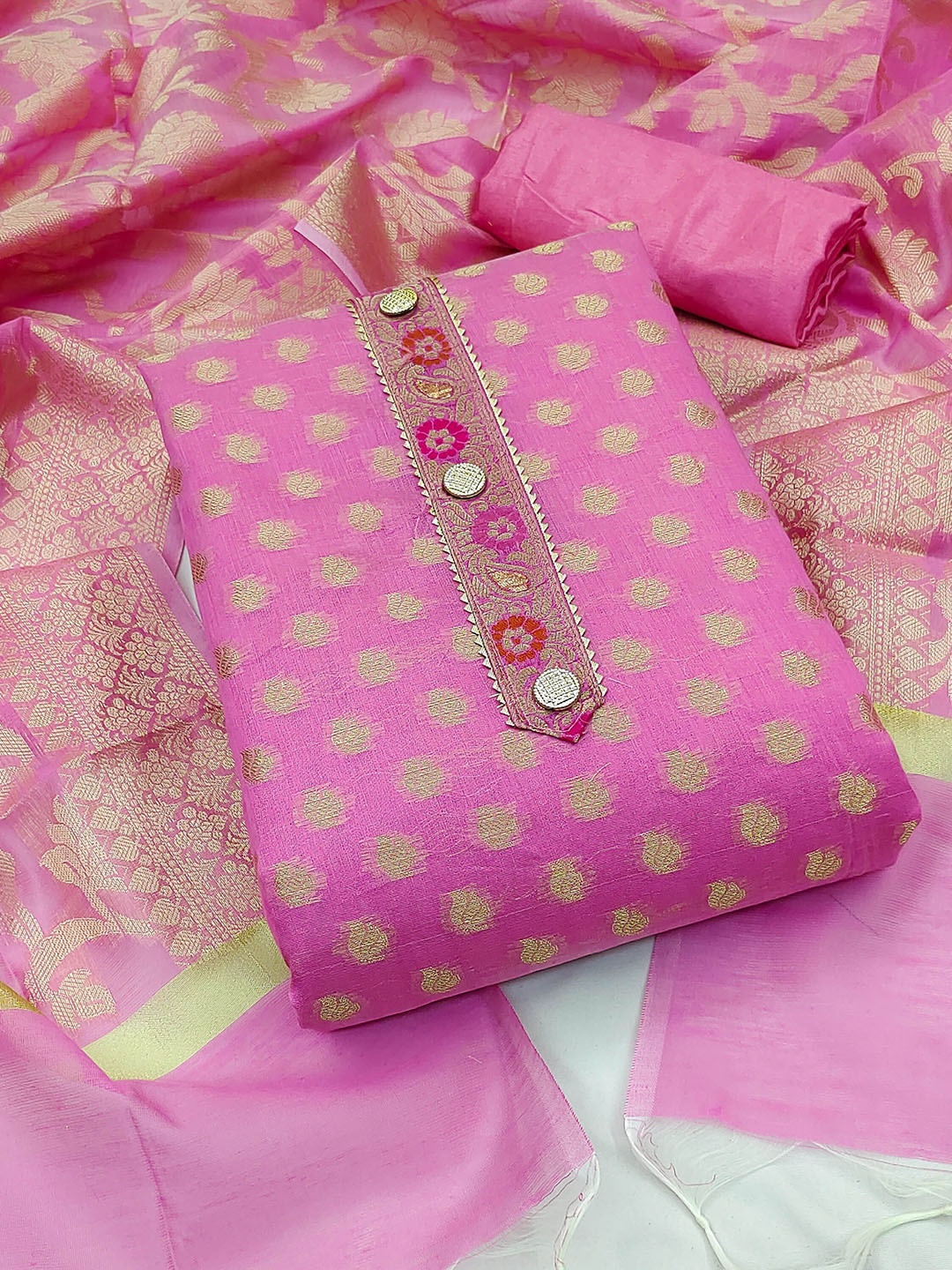 

Maroosh Unstitched Dress Material, Pink