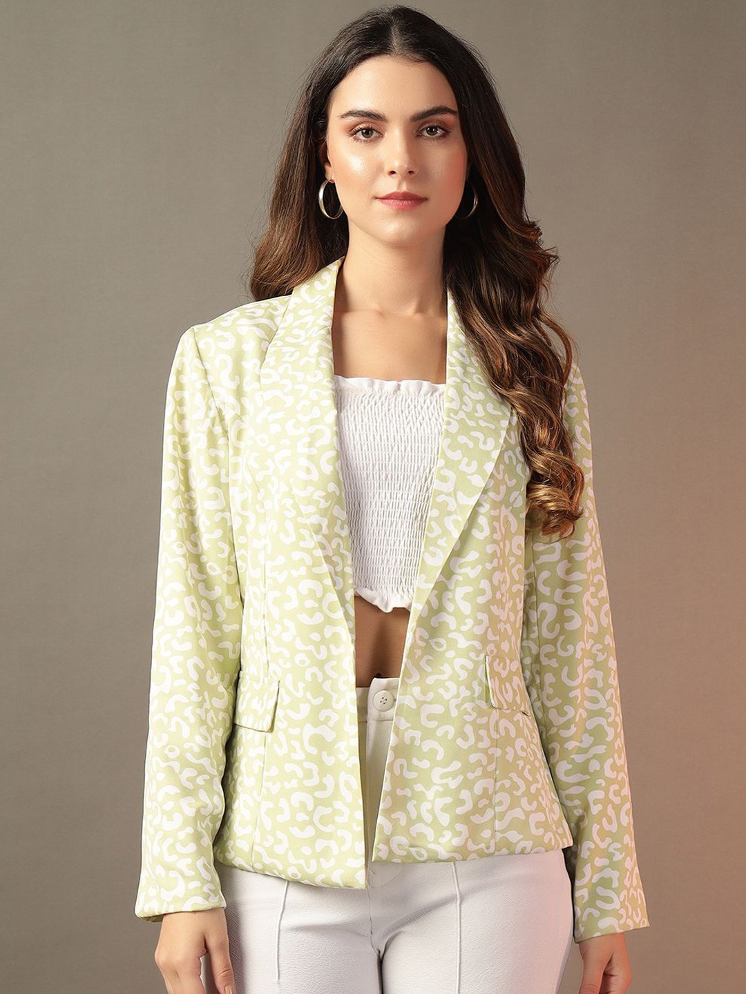 

Trend Arrest Printed Single Breasted Blazer, Green