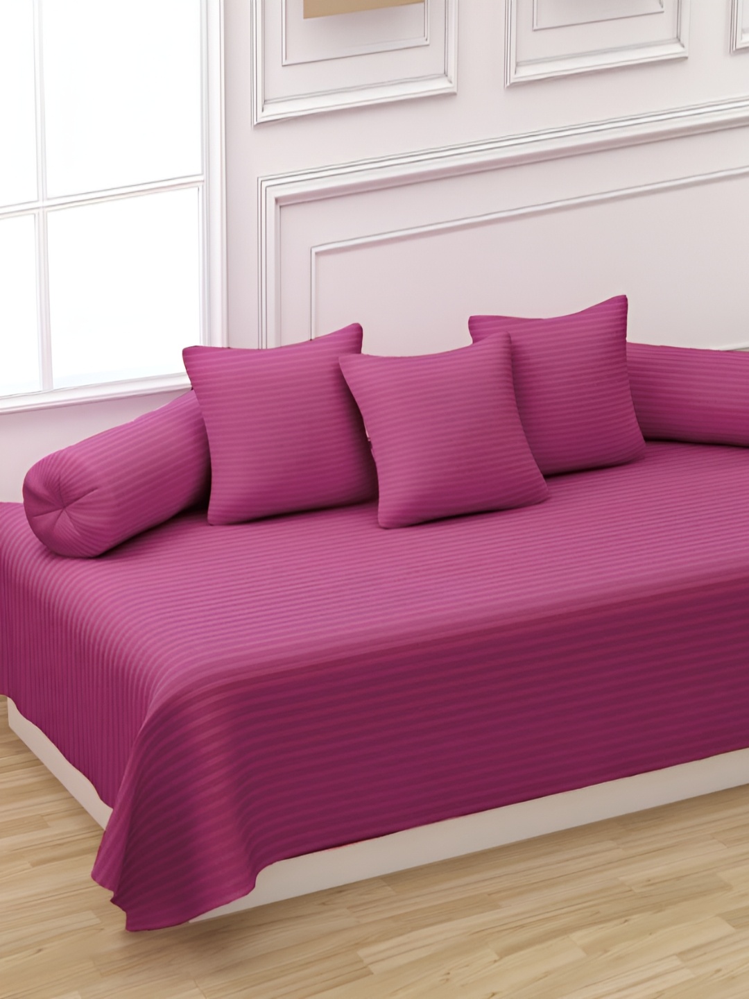 

Trance Home Linen 6-Pcs Pink Striped Cotton Diwan Set