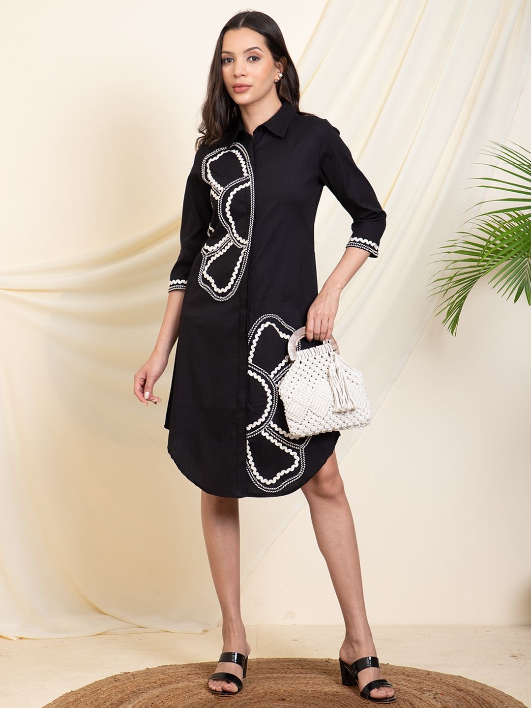 

DEEBACO Shirt Midi Dress, Black