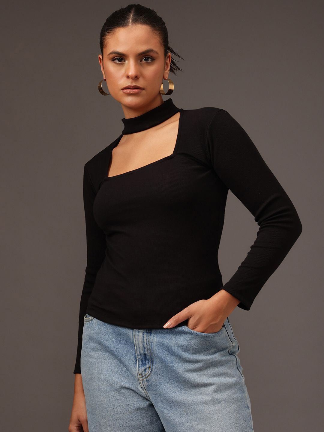 

STREET 9 Cotton Fitted Top, Black