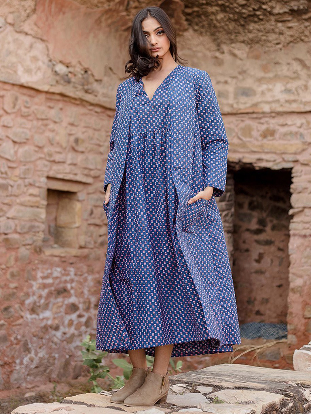

GulaboJaipur Printed A-Line Dresses, Blue