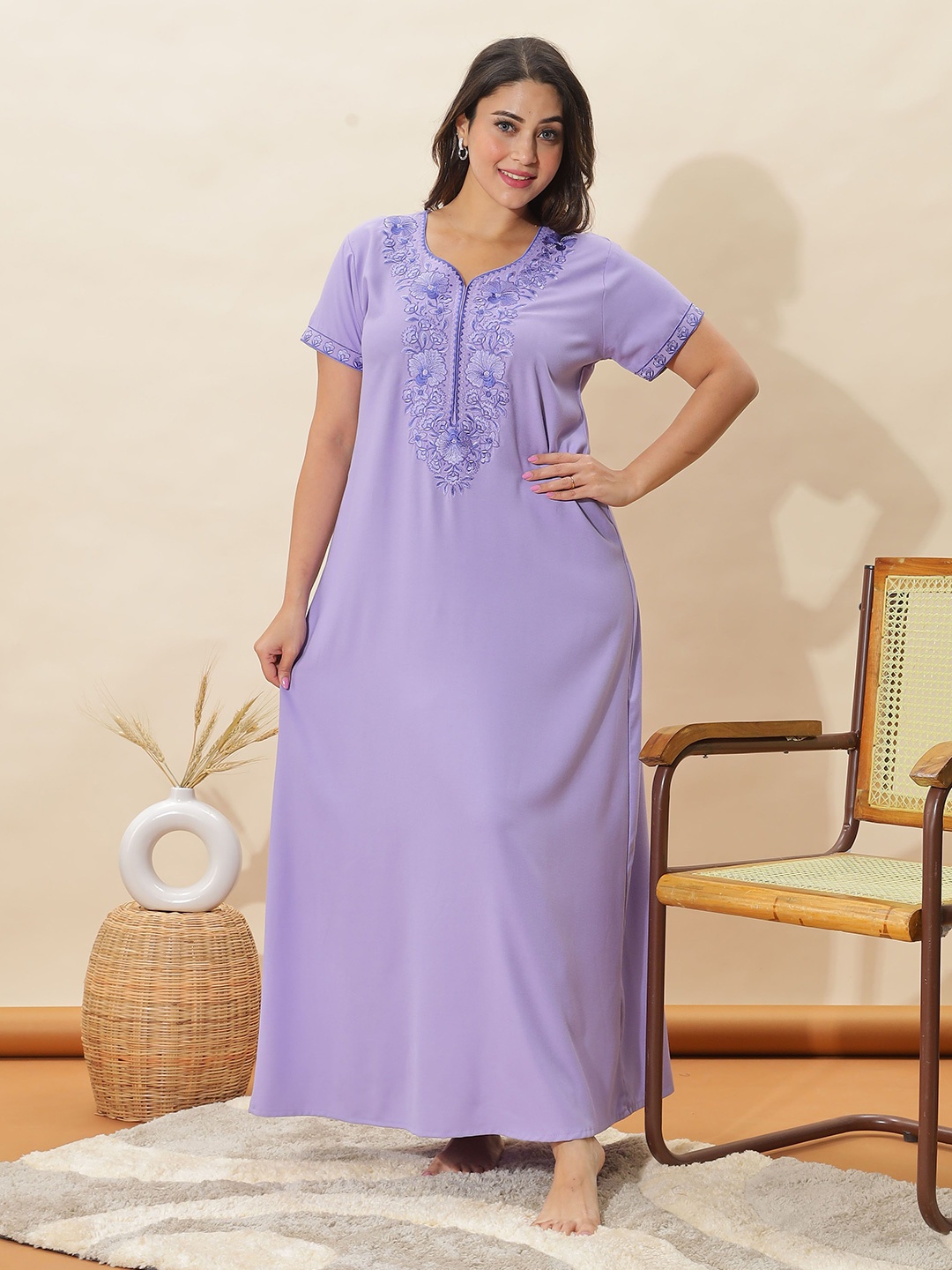 

9shines Label Embroidered Maxi Nightdress, Lavender