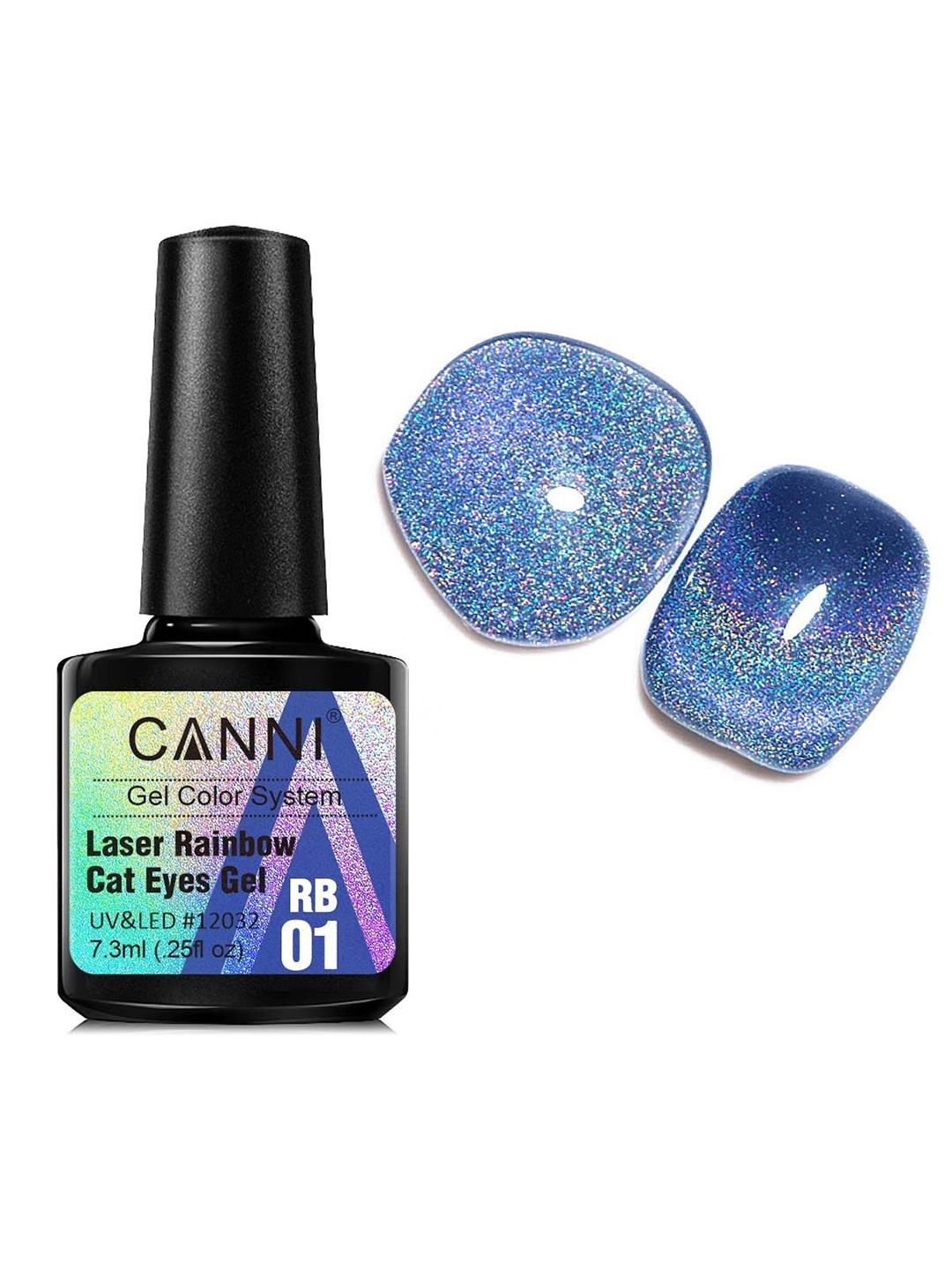 

CANNI Laser Rainbow Cat Eyes Glitter 9D Gel Nail Polish - 7.3ml - RB01, Blue