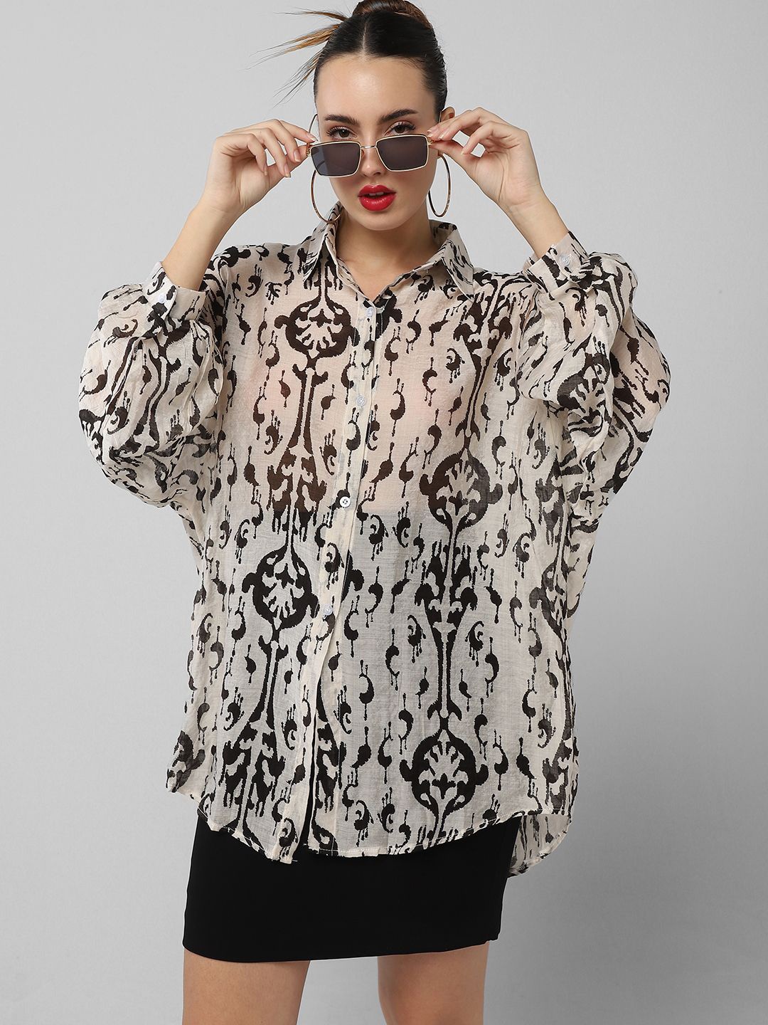 

SHOWOFF Women Comfort Semi Sheer Printed Casual Shirt, Cream