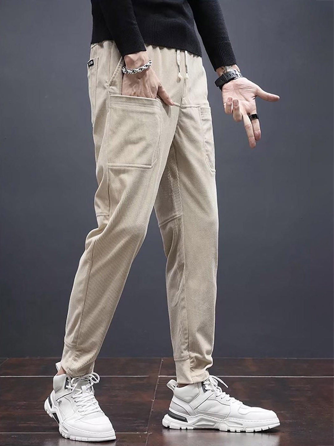 

StyleCast x Revolte Men Easy Wash Trousers, Beige