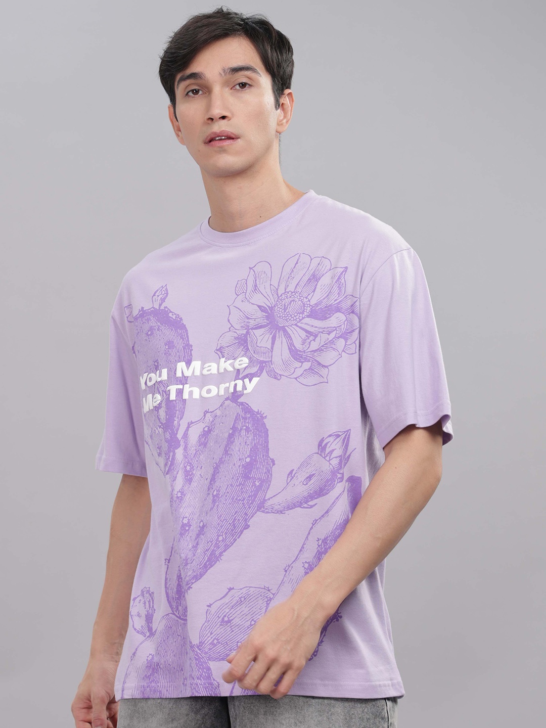 

TOMHIDDLE Men Floral Printed Extended Sleeves Pockets T-shirt, Violet