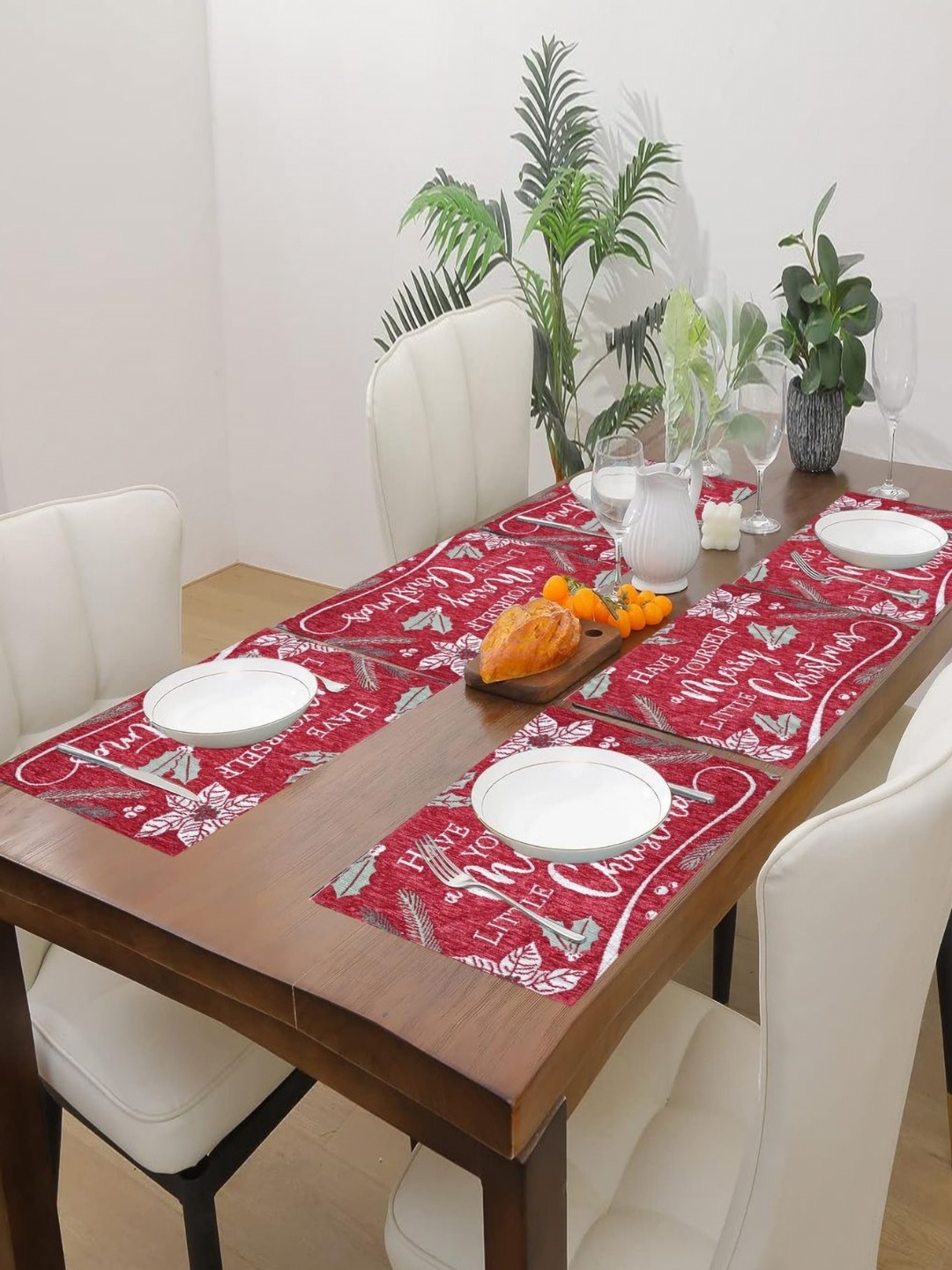 

PRAKARTIK Set of 6 Red & White Printed Christmas Cotton Dining Table Placemats