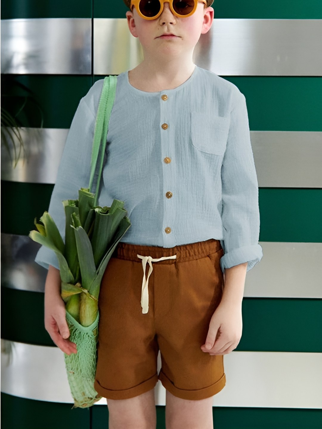 

LULU & SKY Boys Striped Henley Neck Organic Cotton Pockets T-shirt, Blue