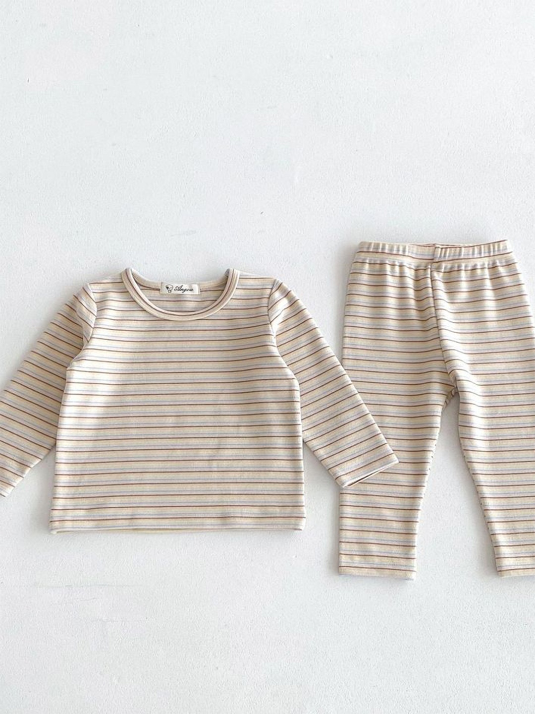 

LULU & SKY Girls Striped T-shirt with Trousers, Beige