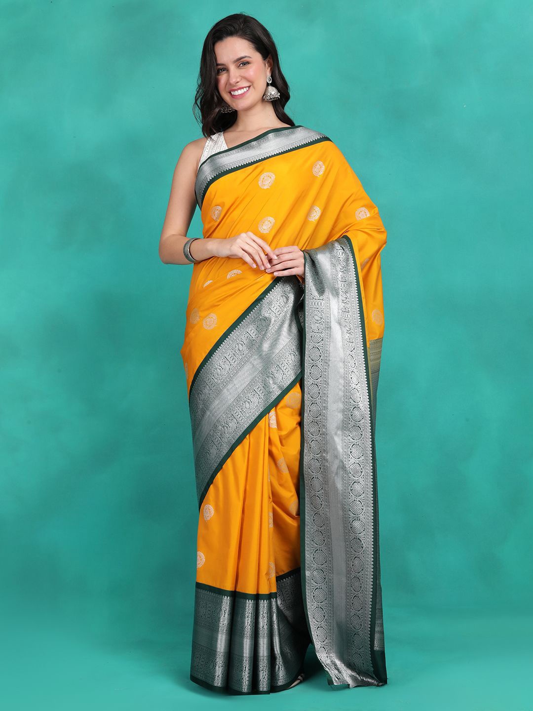 

Sangria Woven Design Saree With Blouse, Yellow