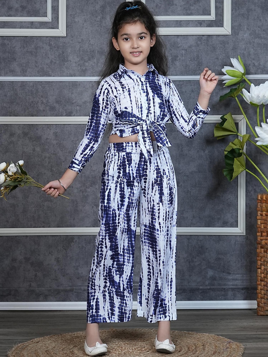 

BAESD Girls Tie & Dye Printed Shirt & Palazzo Clothing Set, Navy blue