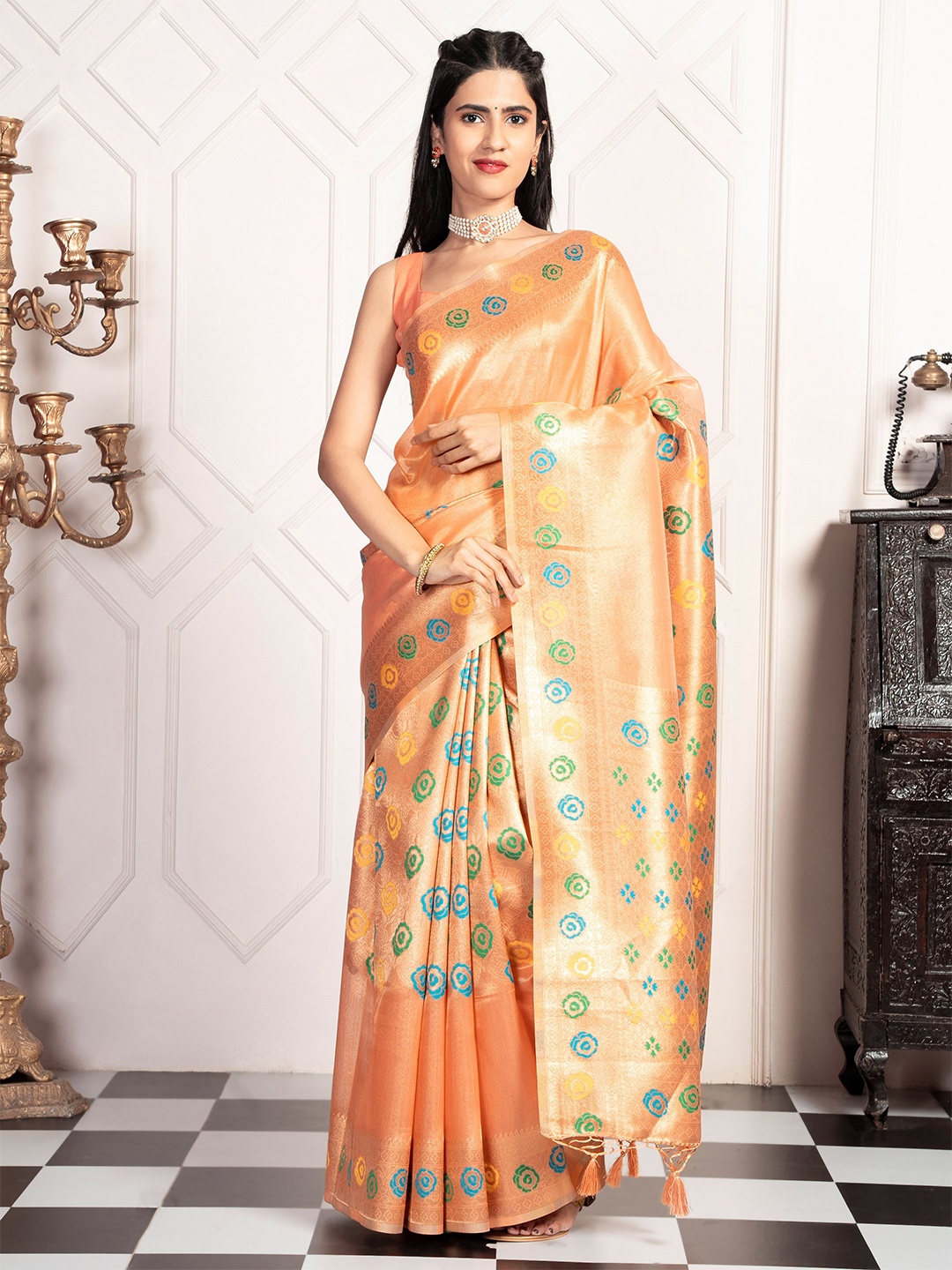 

MIMOSA Flora Woven Design Zari Banarasi Saree, Yellow