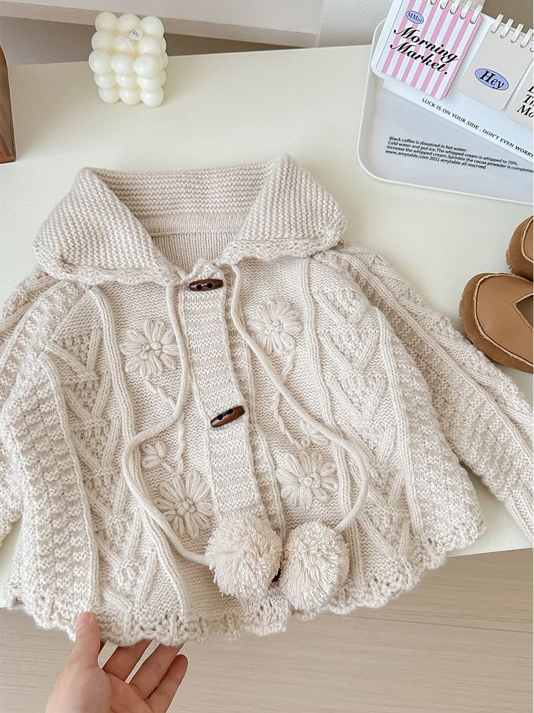 

LULU & SKY Girls Cable Knit Cardigan, Off white
