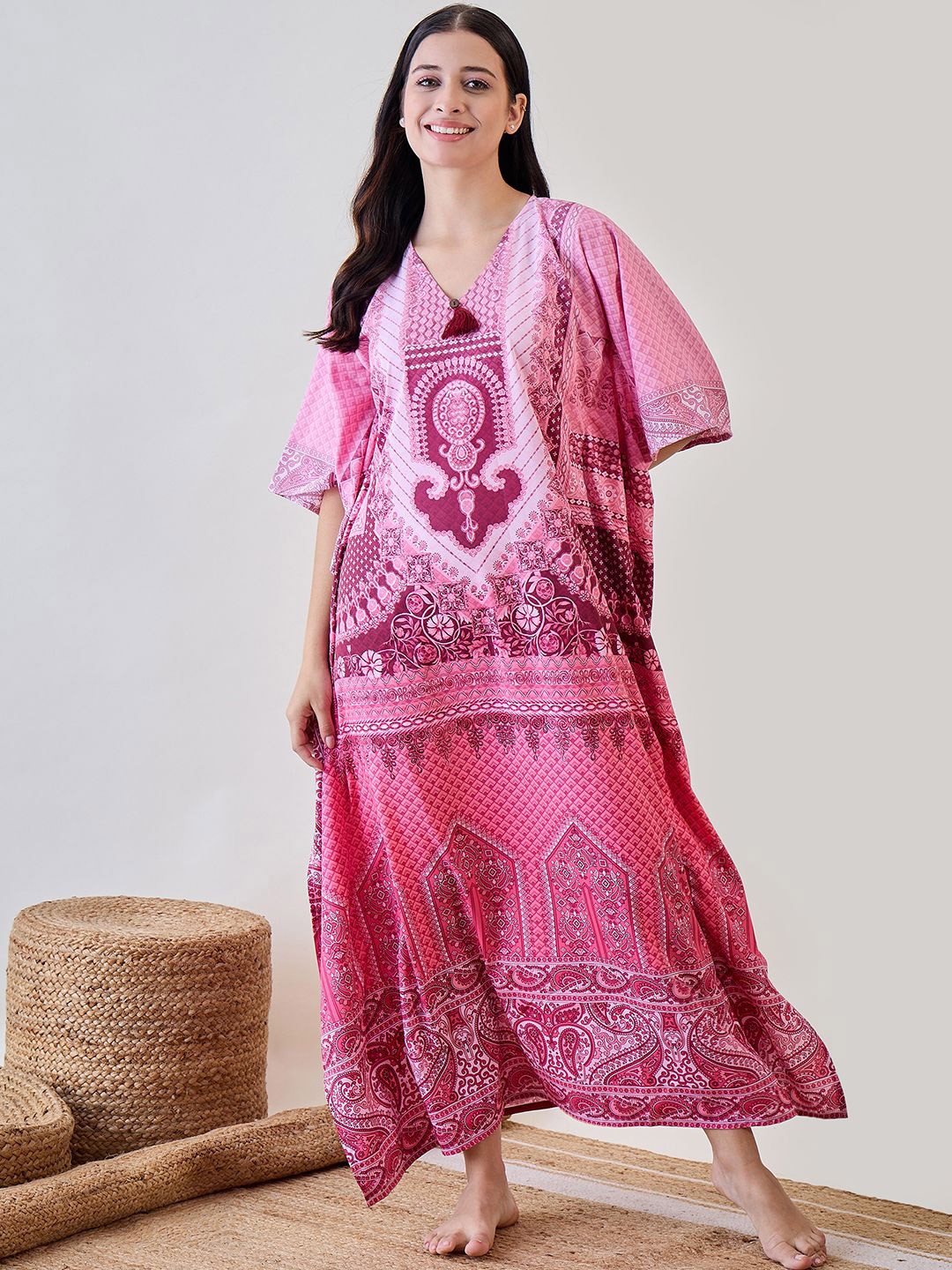 

The Kaftan Company Printed Maxi Nightdress, Pink