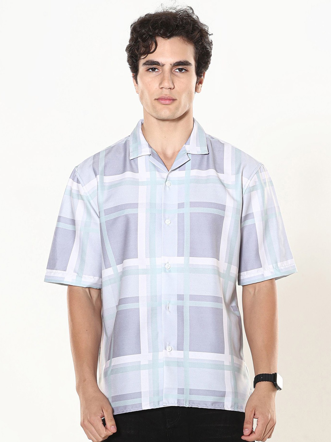 

Espanshe Men Custom Checked Casual Shirt, White