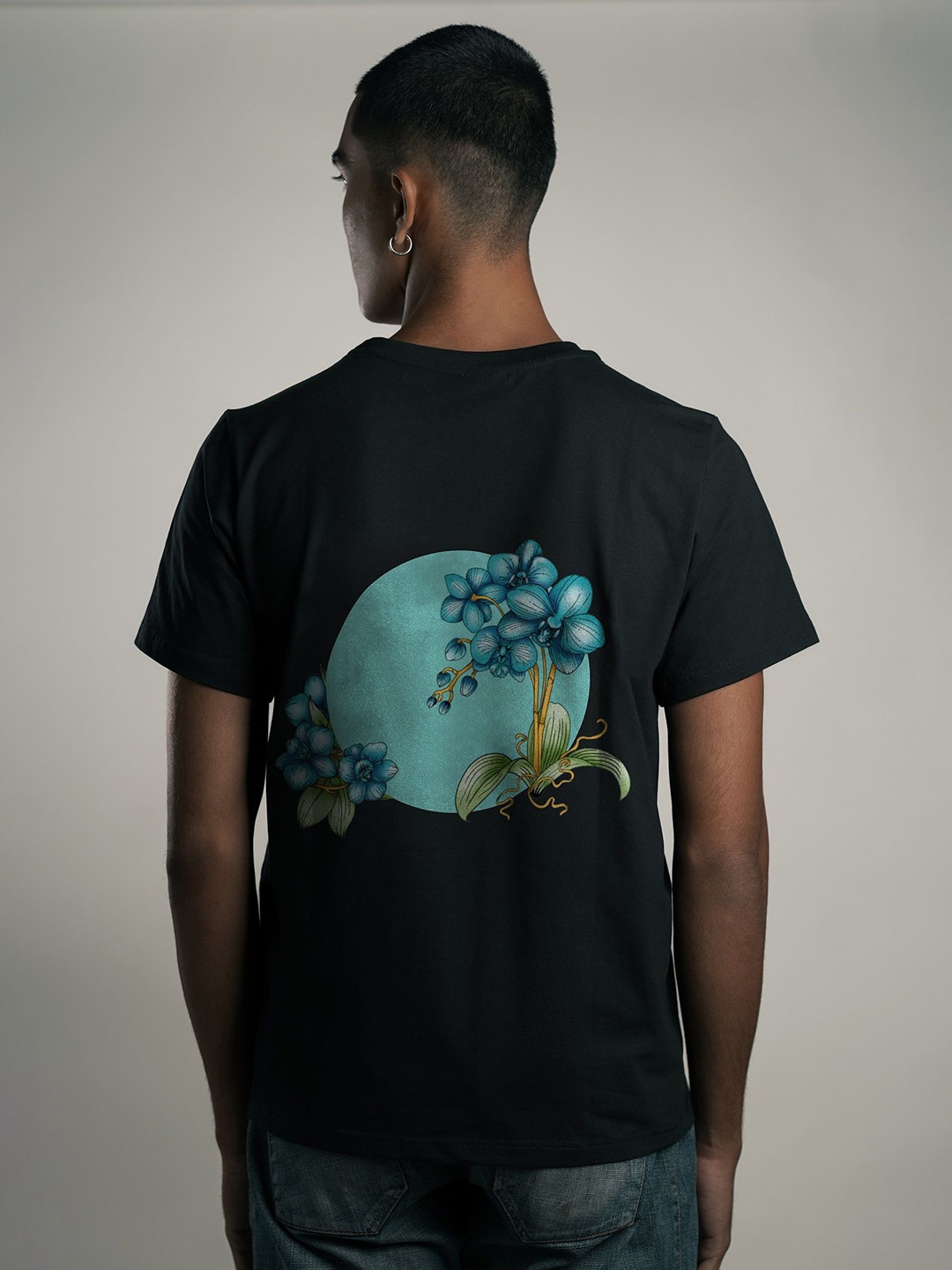 

EKSDEE Men Floral Applique T-shirt, Black