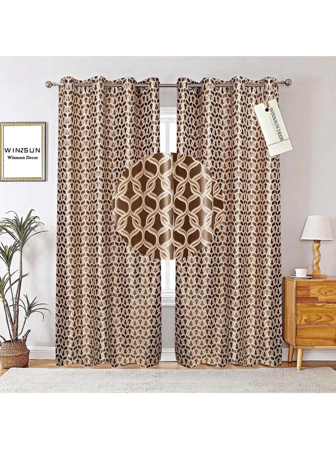 

Winnsun Brown & White Set of 2 Geometric Black Out Door Curtain