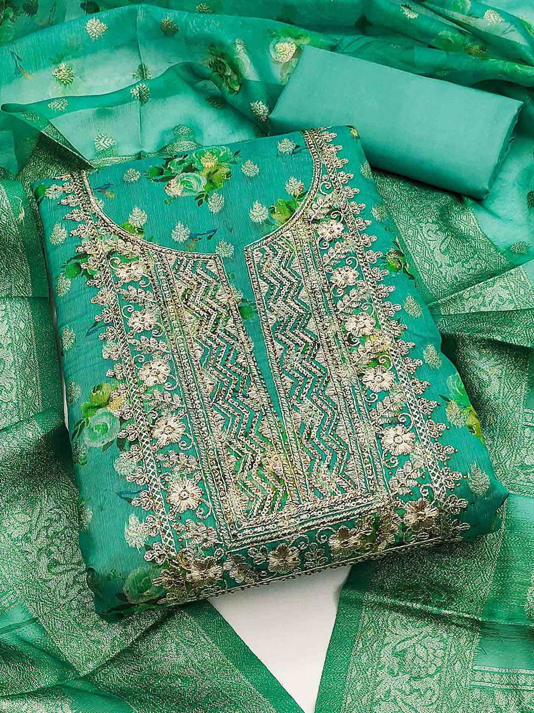 

Peachmode Unstitched Dress Material, Green