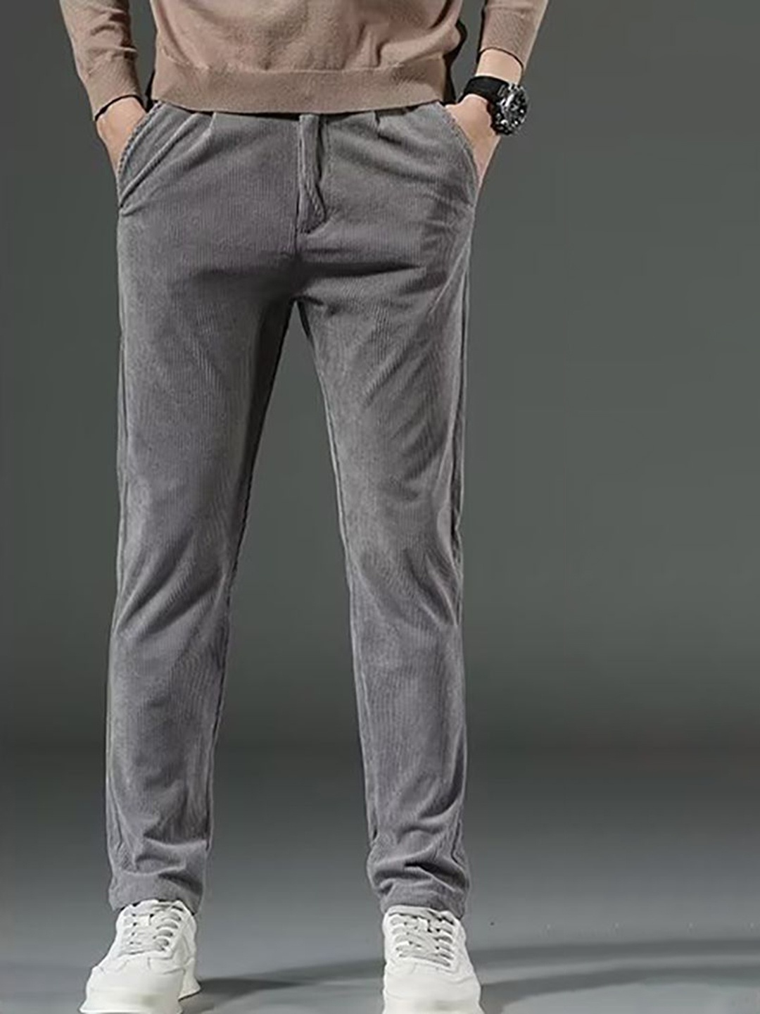 

StyleCast x Revolte Men Skinny Fit Easy Wash Trousers, Grey
