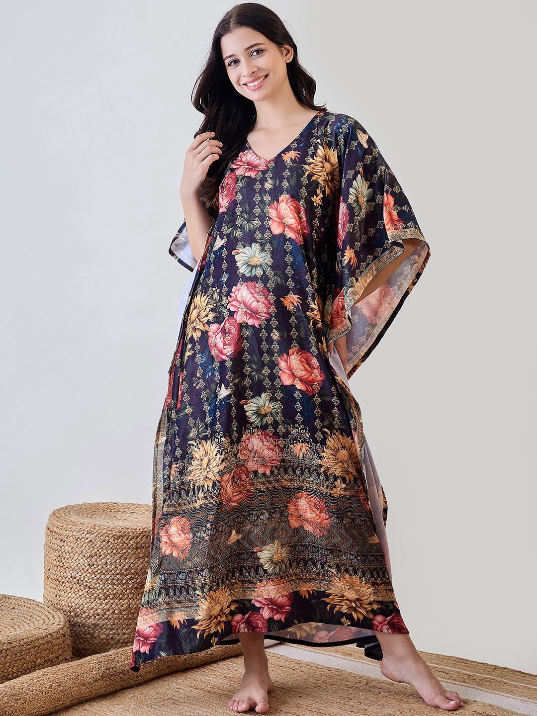 

The Kaftan Company Printed Maxi Nightdress, Black