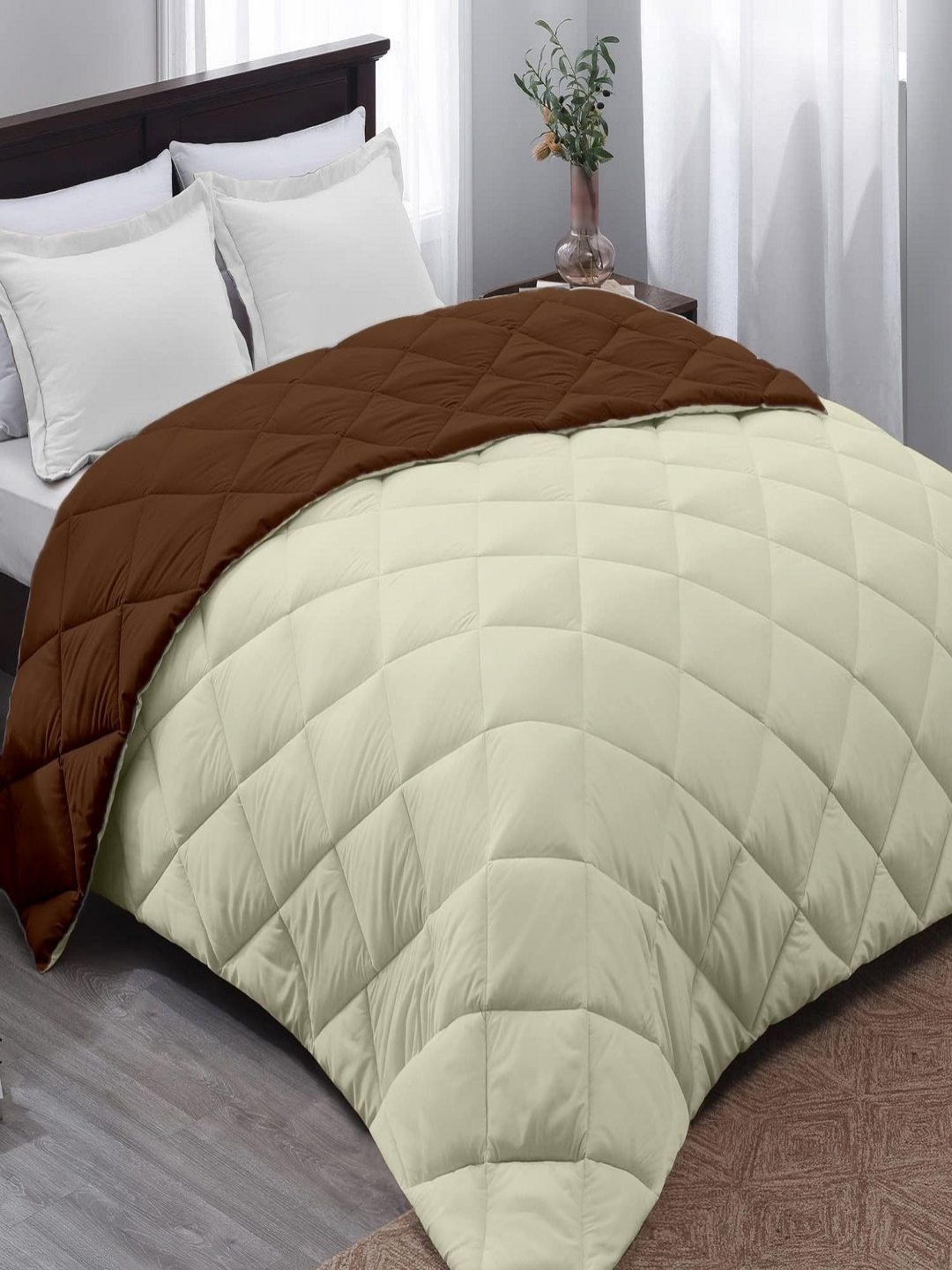 

CHICERY Brown & Cream-Coloured Heavy Winter 210 GSM Double Bed Comforter