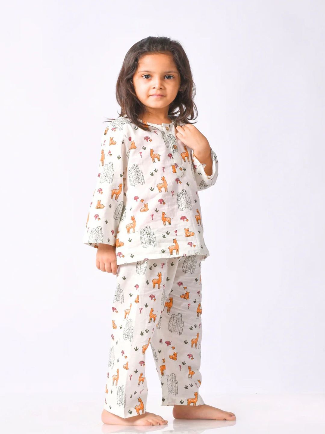 

LILPINWHEEL Unisex Kids Printed Top with Pyjamas, White