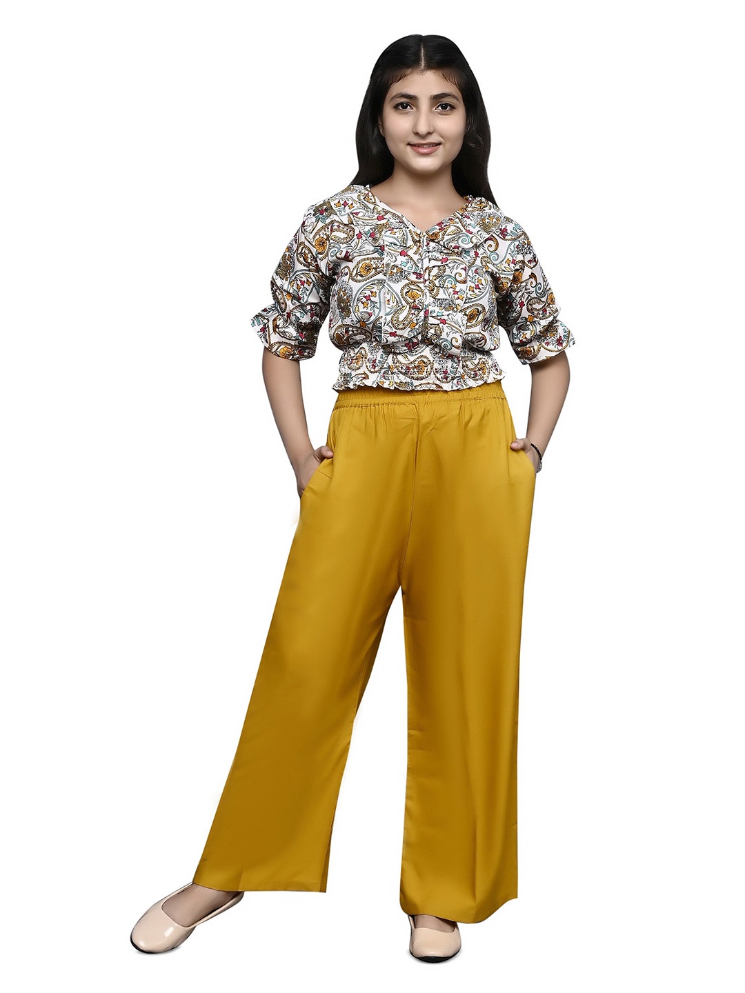 

Mabish Girls Printed Top with Trousers, Yellow