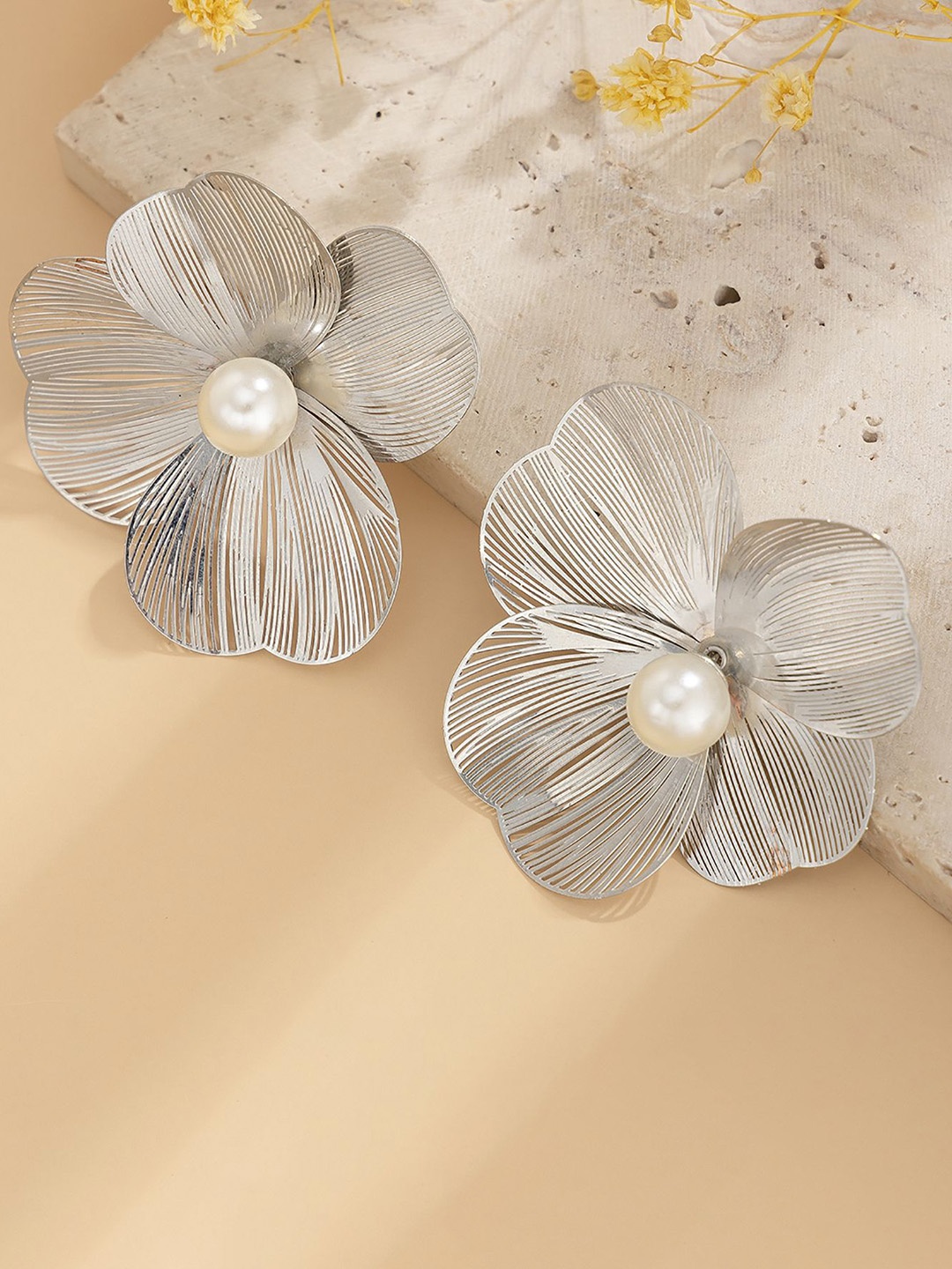 

StyleCast x Revolte Floral Studs Earrings, Silver