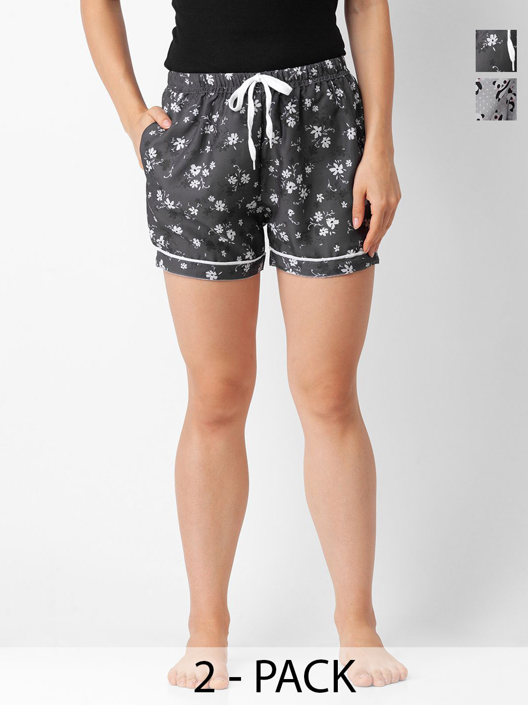 

FashionRack Women Pack of 2 Printed Mid-Rise Lounge Shorts, Grey