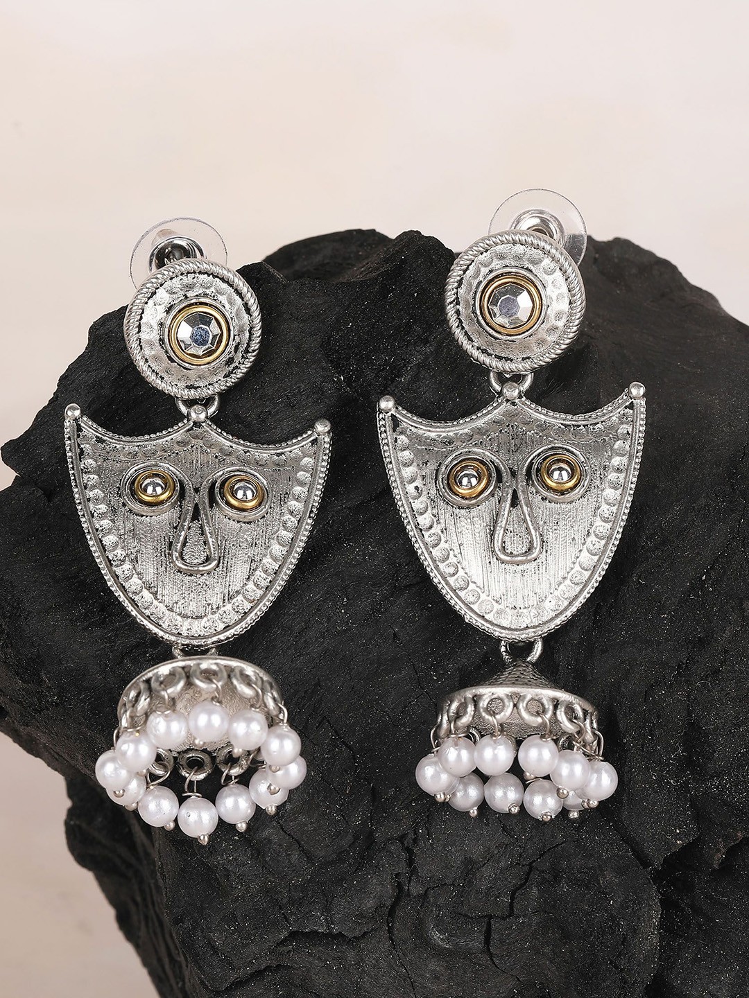 

Sangria Silver-Plated Stone Studded & Beaded Drop Earrings