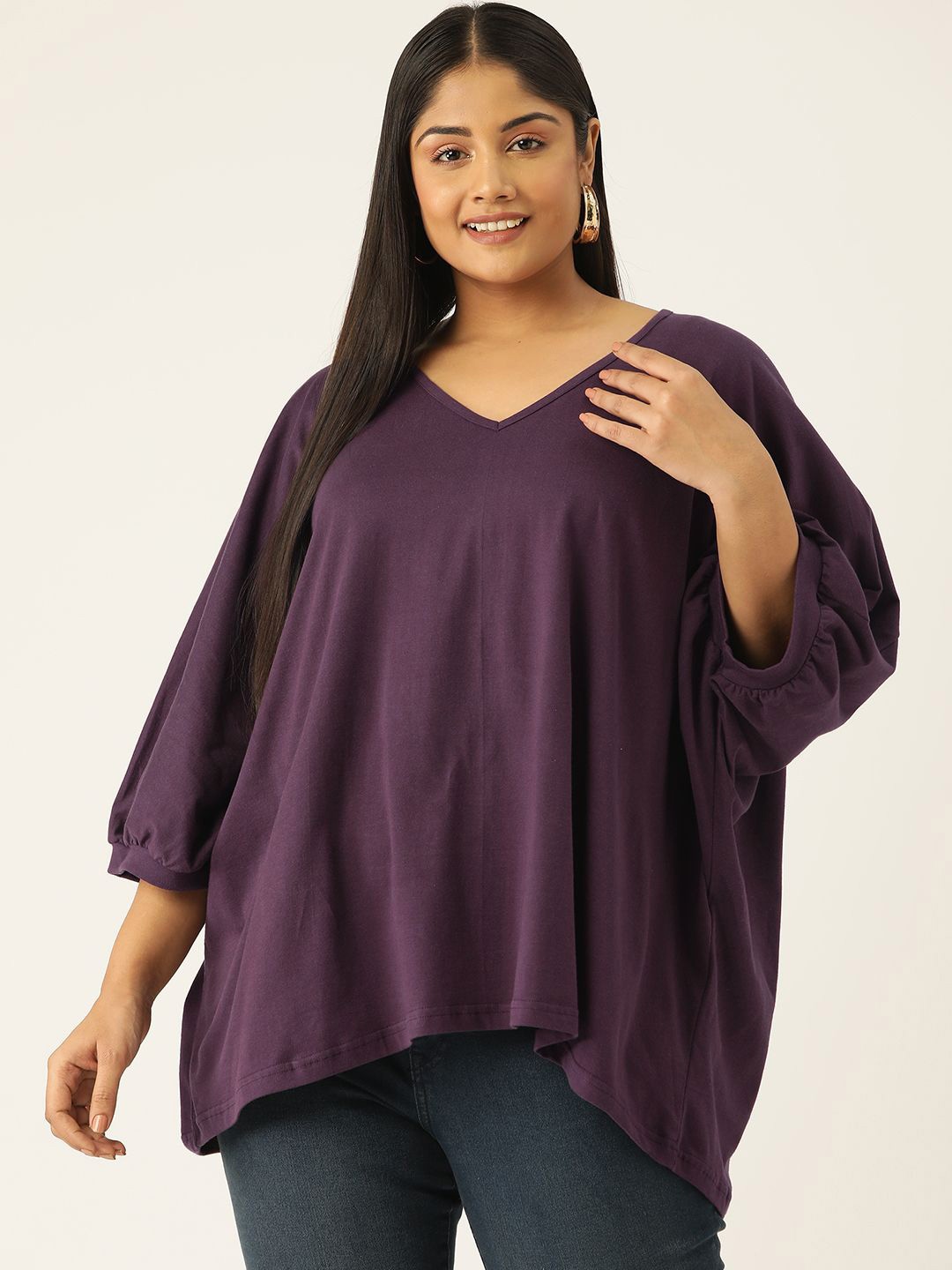 

theRebelinme Puff Sleeve Cotton Longline Top, Purple