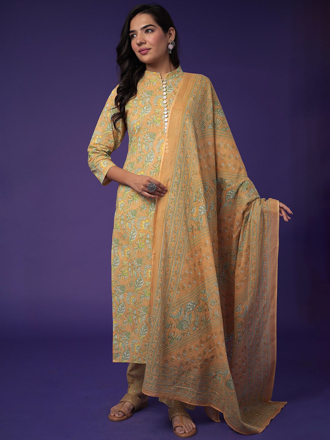 

ZARI Pure Cotton Unstitched Dress Material, Orange