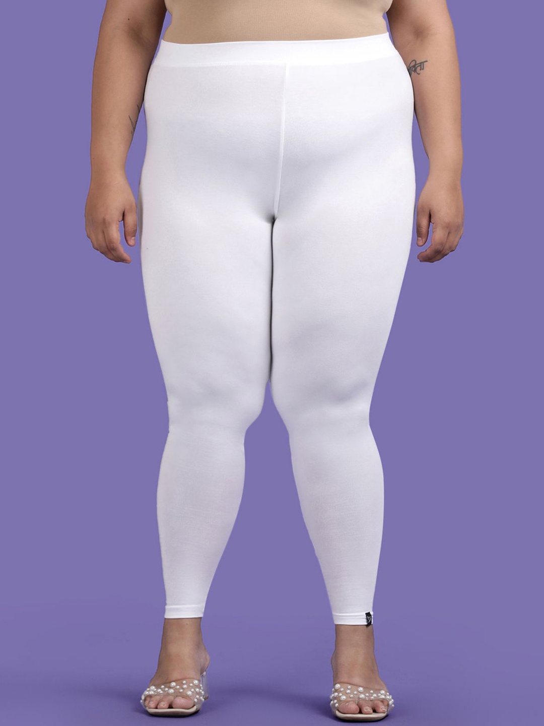 

TWIN BIRDS Plus Size Women Solid Super Stretch Viscose Ankle Length Leggings, White