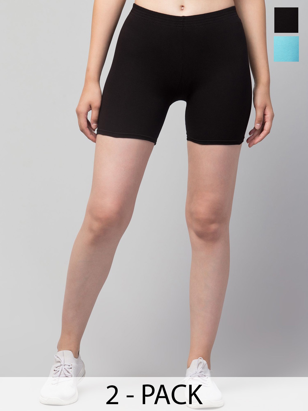 

ULLAS Women Pack Of 2 Skinny Fit Cycling Mid-Rise Sports Shorts, Black