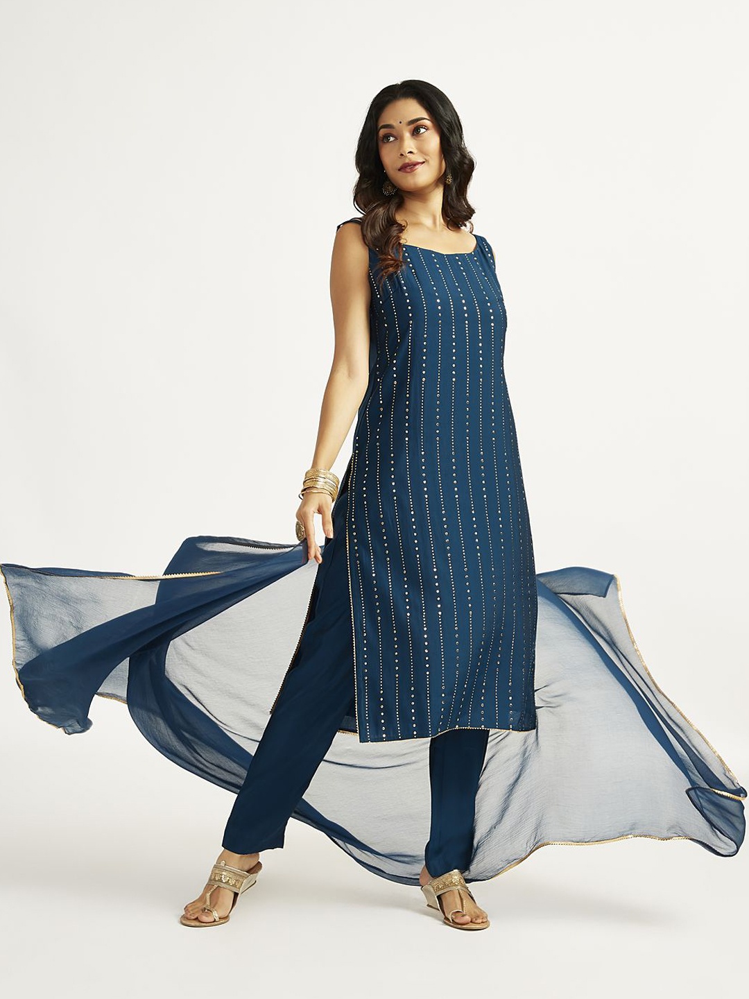 

VASTRAMAY Women Printed Regular Kurta with Pyjamas & With Dupatta, Turquoise blue