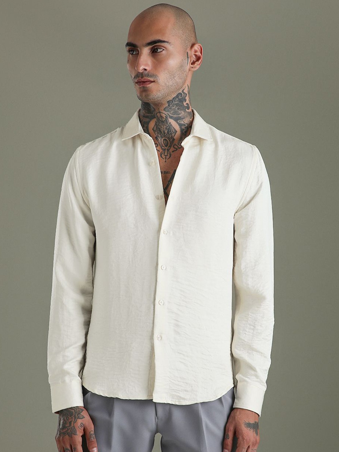 

Banana Club Men Classic Slim Fit Opaque Casual Shirt, Cream
