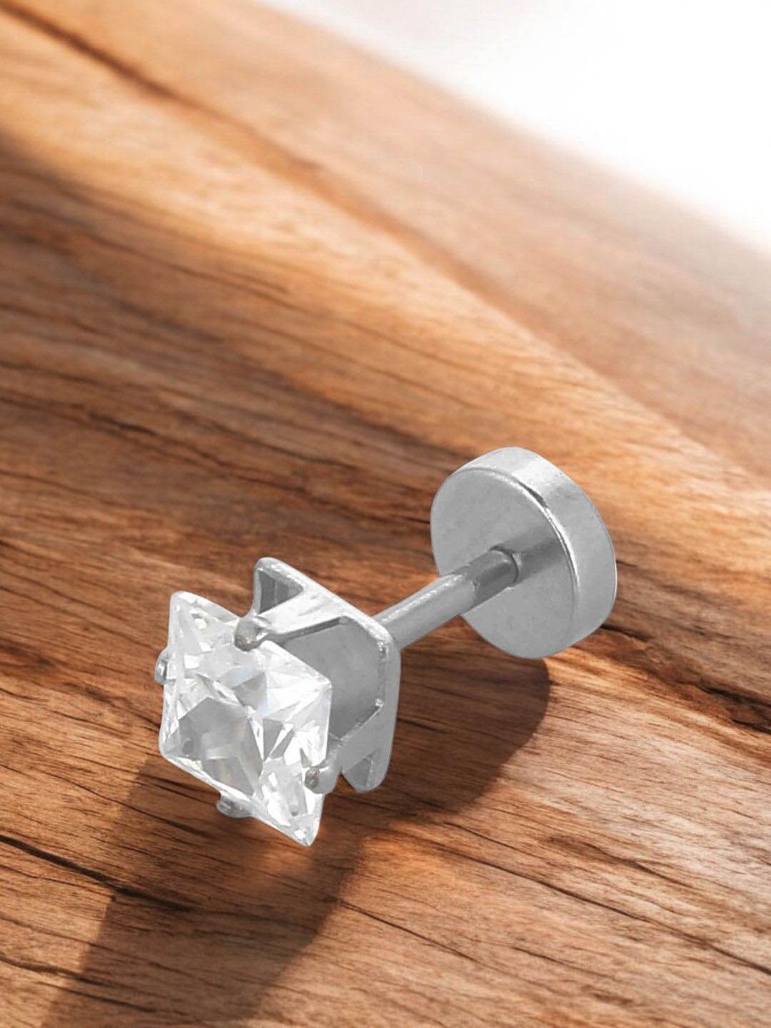 

Roadster Men Stone Studded Square Stud Earring, Silver