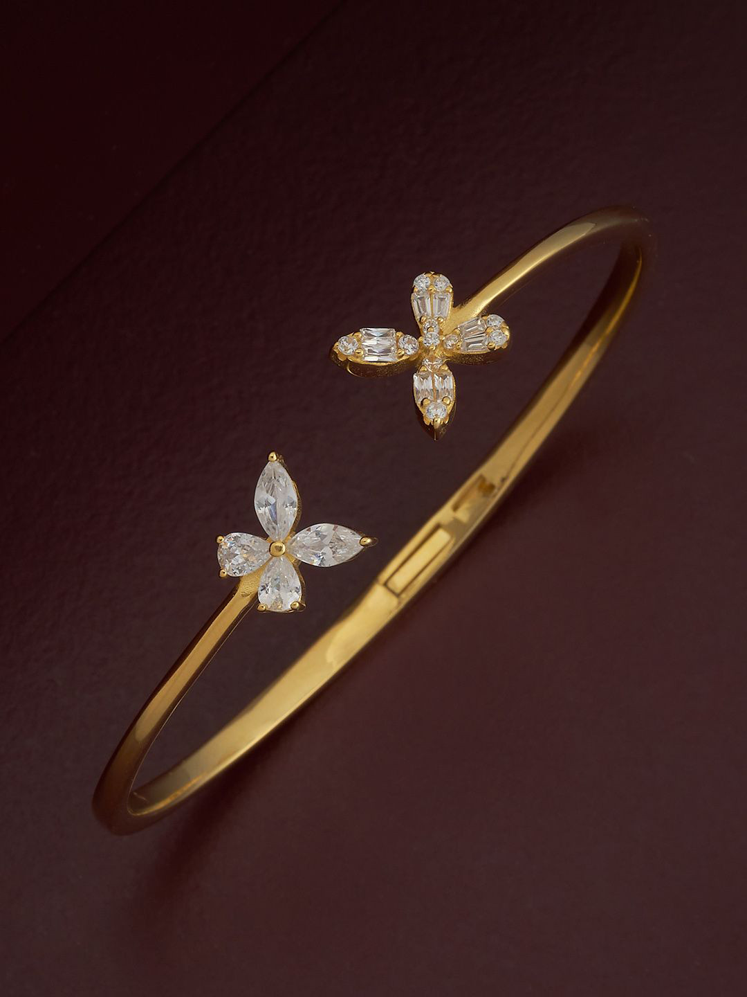 

Kushal's Fashion Jewellery Sterling Silver Artificial Stones Gold-Plated Cuff, White